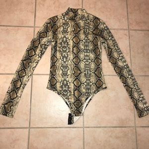 Snakeskin mock neck bodysuit